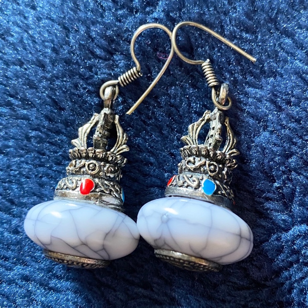 🚫SOLD🚫Jaipur WhiteMarble BlackMetalSmallEarrings